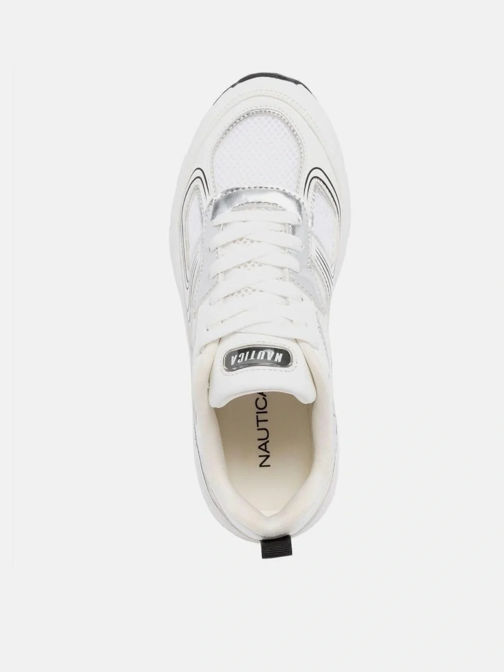 New in Box! Nautica Perelto White, Black & Silver Lace Up Jogger Sneakers Size 8